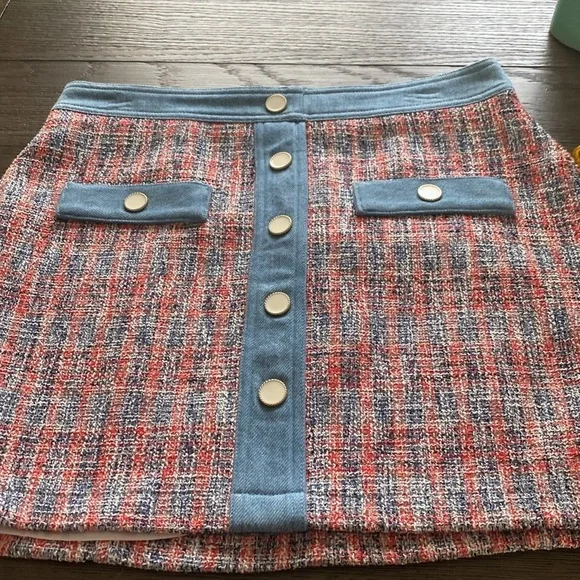 House of Harlow 1960 blue denim and pink button tweed skirt | Size 10 - Picture 9 of 9